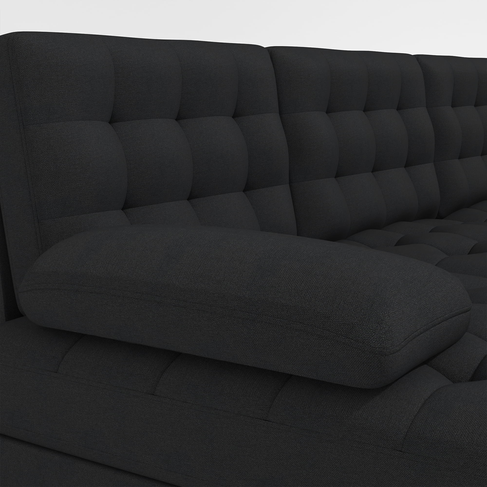 Kadyn U-shaped Soft-Covered Armrest Backrest Seat, Upholstery Sectional Sofa Couch with Wooden Frame Iron Frame, Black