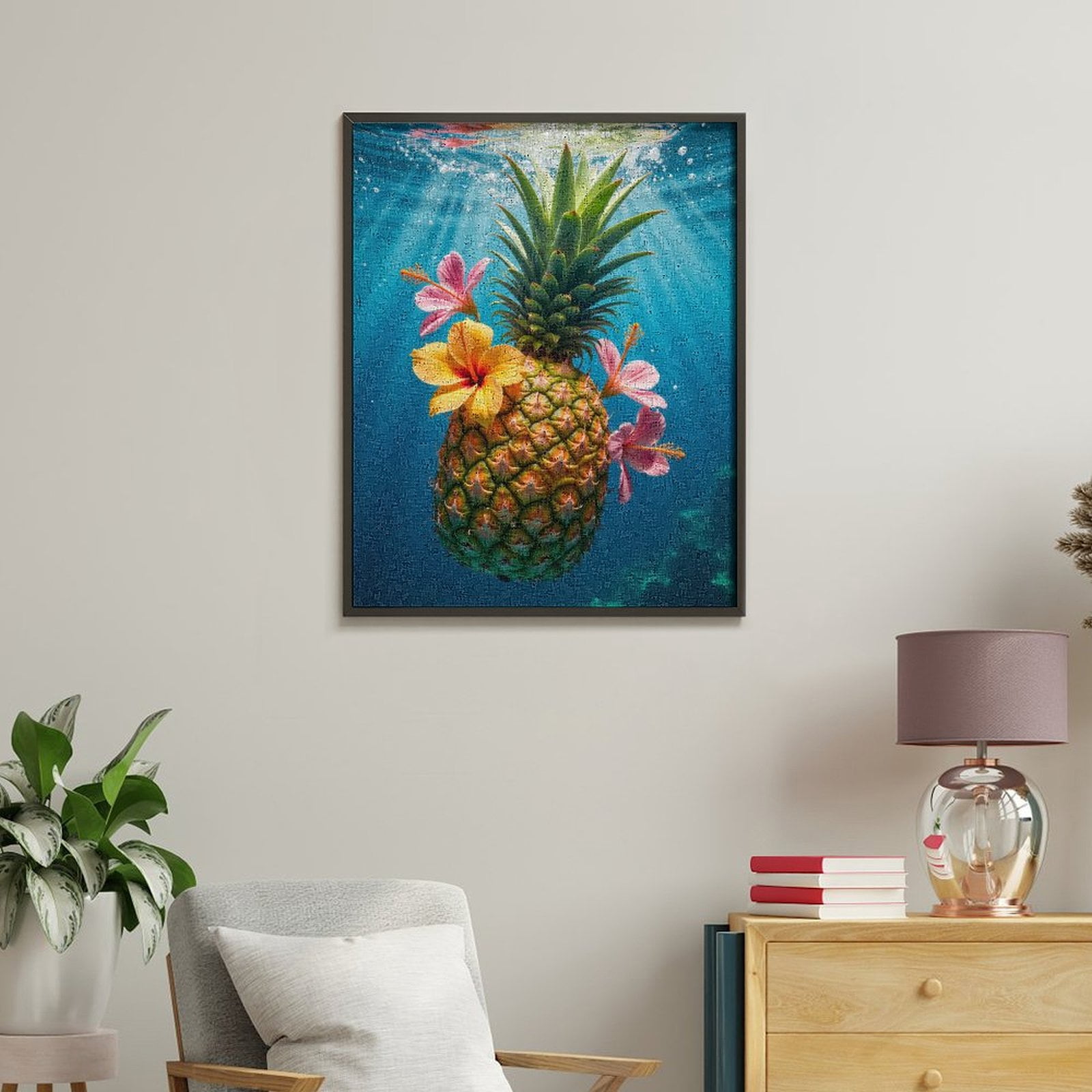 Paint By Numbers Kit for Adults Beginner - Underwater Pineapple Blooming Hibiscus DIY Canvas Painting Kits for Adults, Frameless Paint By Number for Adults for Home Wall Decor 16x20 Inch