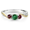thumbnail image 2 of Gem Stone King 925 Silver and 10K Yellow Gold Green Nano Emerald Red Rhodolite Garnet and White Lab Grown Diamond 3 Stone Engagement Ring for Women (0.57 Cttw, May Birthstone, Size 8), 2 of 3
