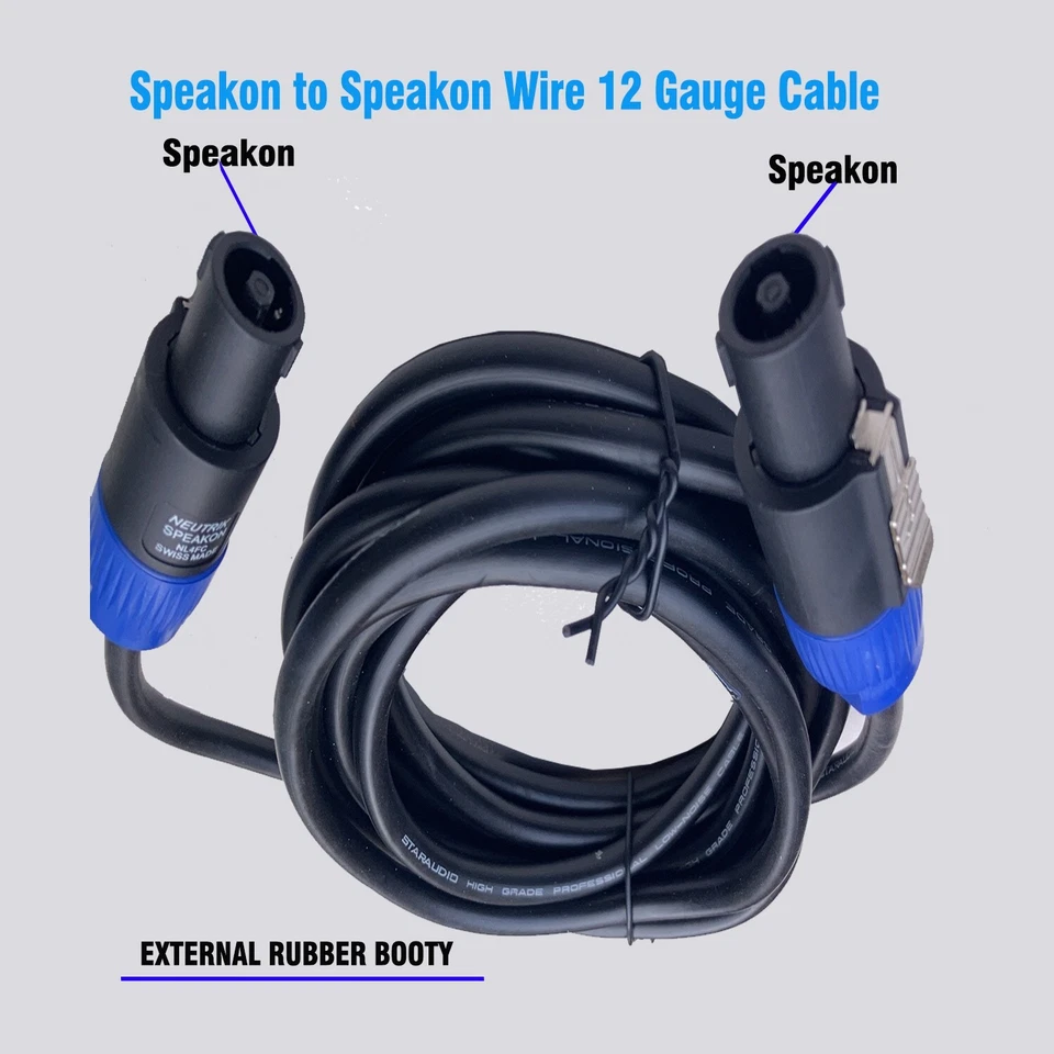 15 Ft Speakon To Speakon Cable 12 Gauge Awg Wire Dj/ Pro Audio Pa Speaker Cable