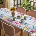 thumbnail image 3 of Spring Easter Table Cloths for 8 Foot Rectangle Tables, Watercolor Flower Eggs Berry Leaf Blue Plaid Patio Waterproof Elastic Fitted Tablecloths, Washable Rectangular Table Cover for Camping, 3 of 8