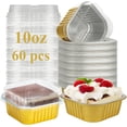 thumbnail image 1 of 60PCS Large Disposable Ramekins with Lids, 10oz Glod Aluminum Foil Baking Cups with Lids, Individual Cake Pans Square Cupcake Baking Tins Reusable Dessert Cake Containers for Loaf Cheesecake Muffin, 1 of 7