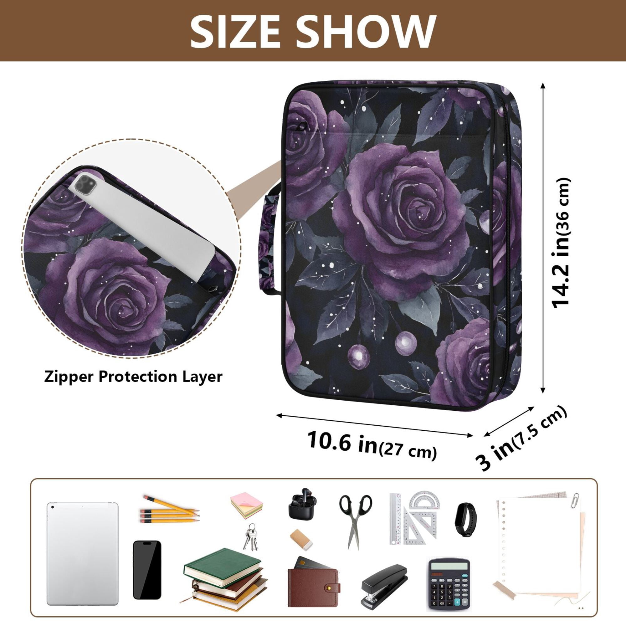 FORMRS Accordion File Folder A4 Size 7-Pocket Expanding Document Organizer Bag with 3 Ring Binder, Roses and Pearls