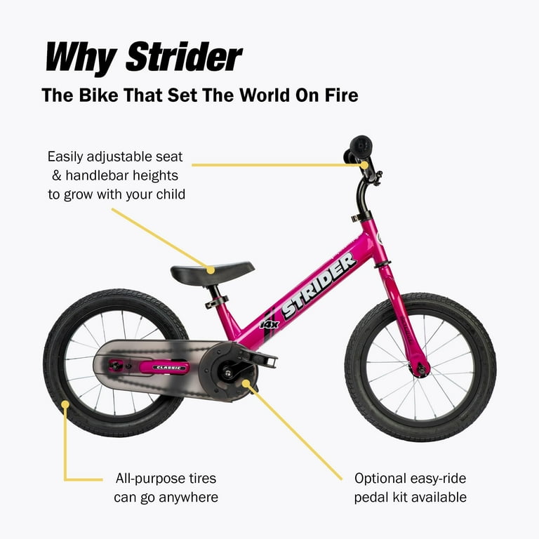 Strider 14x, Funky Fuschia- Balance Bike for Kids 3 to 6 Years