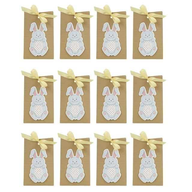 KAKOWELY 12pcs Adorable Gift Box Easter Kraft Paper Gift Wrapping Box Rabbit Gift Boxes,7.28"X4.72"X2.76"