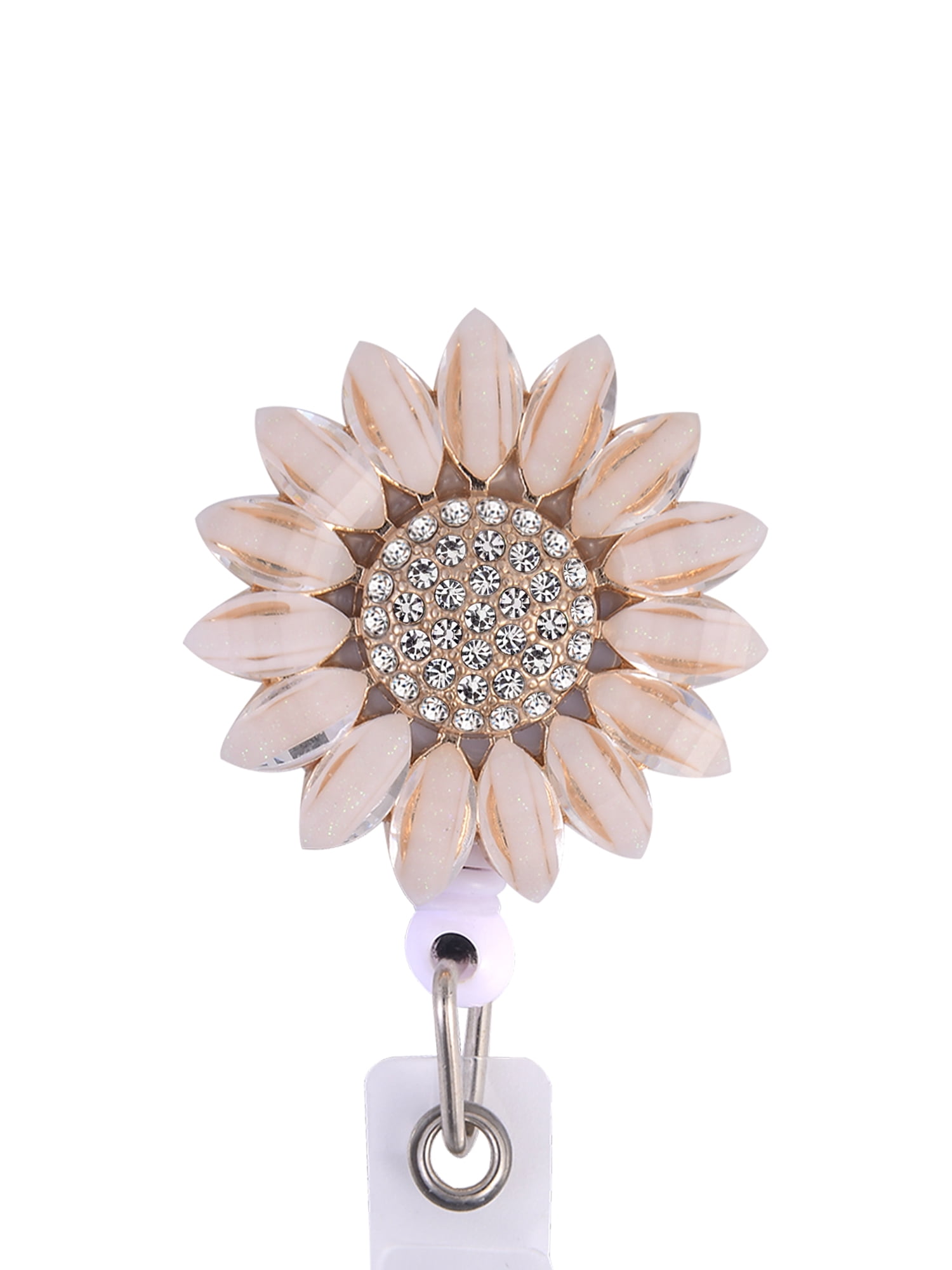 Solutions Goldtone Acrylic Glitter Sunflower Badge Reel with Crystal Stones