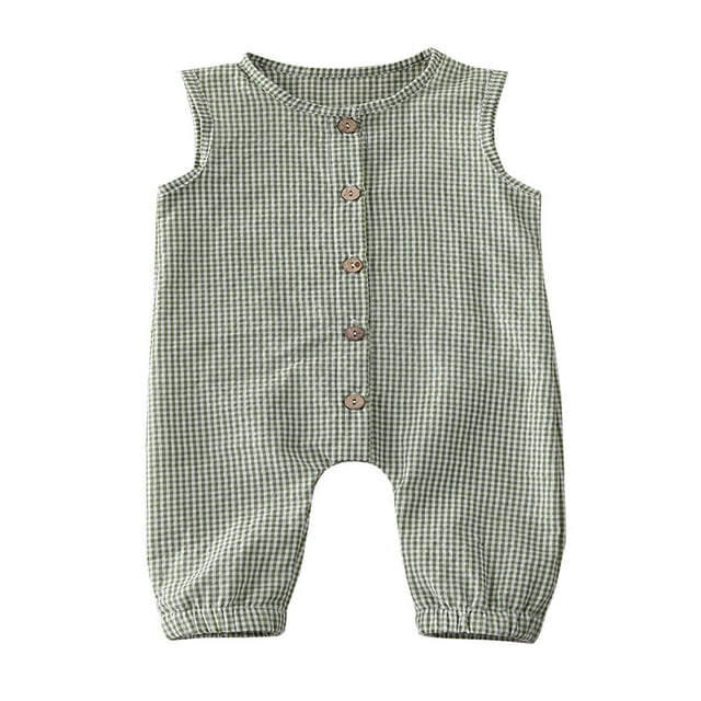 Barboteuse Sans Manches pour Bébés Filles Garçons à Carreaux avec Boutons Combinaison une Pièce