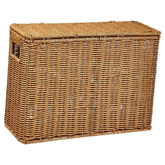 deevoka Decorative Woven Storage Basket with Lid Space Saving Tall Plastic Organizer for S