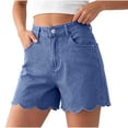thumbnail image 5 of Women's High Waist Scalloped Hem Denim Shorts A-Line Relaxed Fit Shorts for Women Light Blue S, 5 of 8
