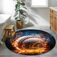 thumbnail image 4 of 3ft Round Rug, Baseball, Non-Skid Rubber Backing Large Area Rugs - Living Room Bedroom Home Office, Sports Theme Gradient Orange Blue Black Indoor Floor Mat Carpets Washable Rug, 4 of 9