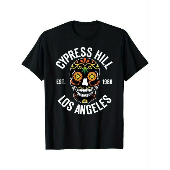 Cypress Hill "Est. 1988" Skull Graphic T-Shirt - Black Cotton, Round Neck, Short Sleeve, Mature Style, Summer Casual Wear for Men, Weekend Casual Attire | Skull Print Shirt | Round Neck Shirt