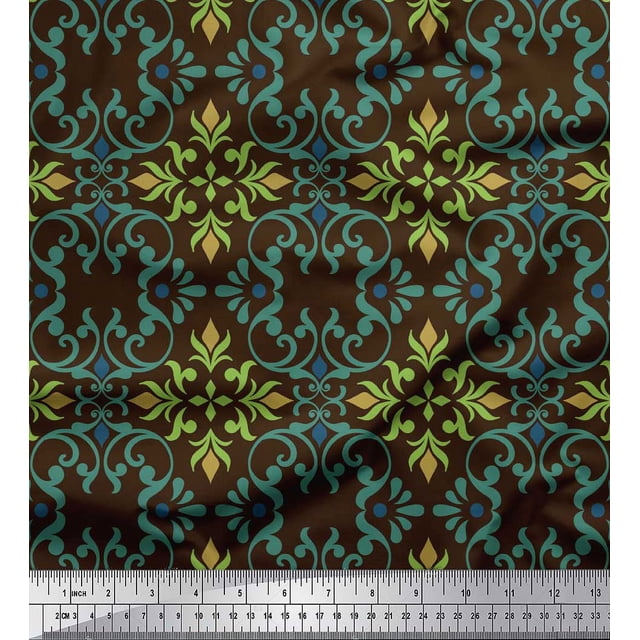 Soimoi Brown Moss Georgette Fabric Moroccan Damask Fabric Prints By Yard 42 Inch Wide