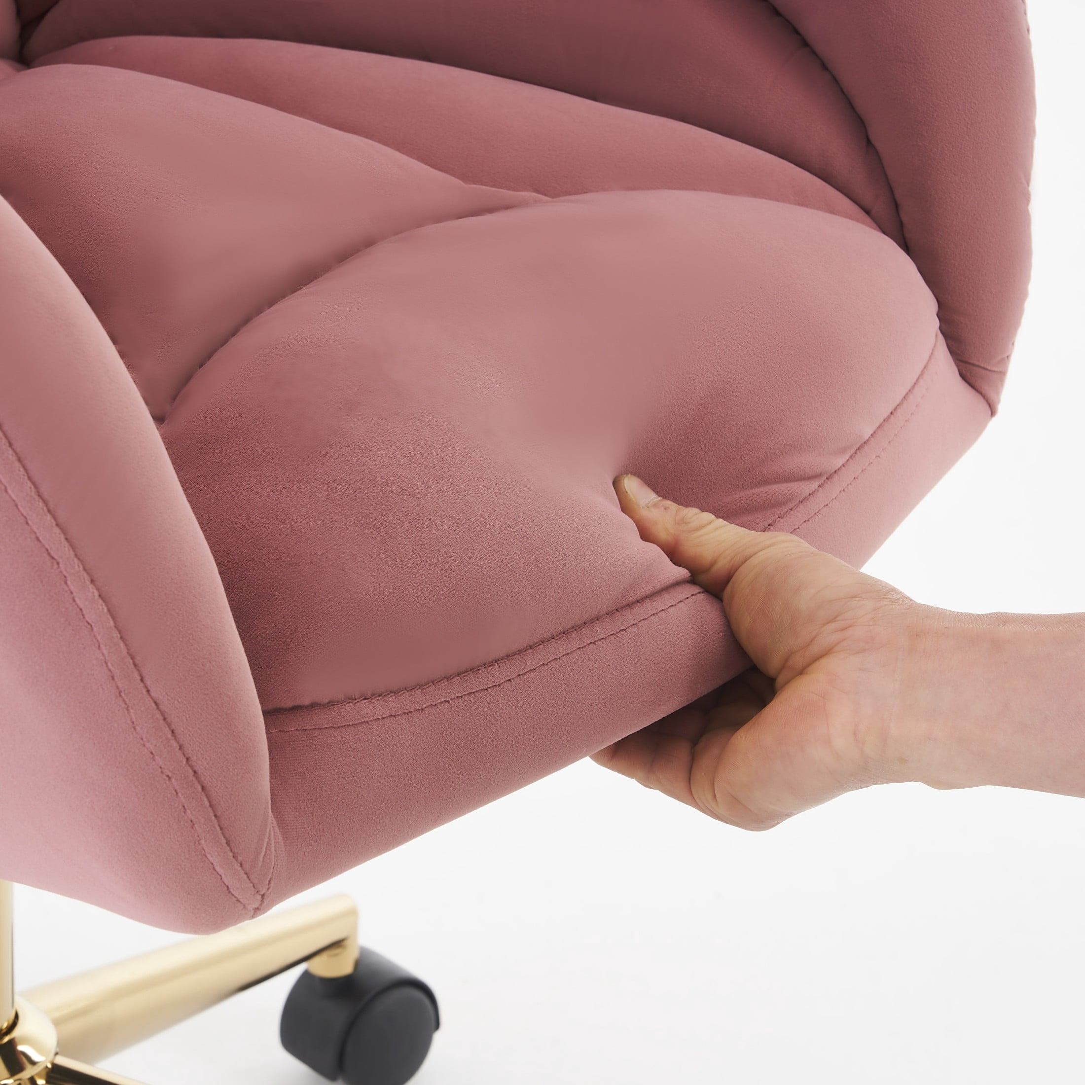 Noble House Rostin Velvet Swivel Home Office Chair, Ergonomic Makeup Vanity Seat with Adjustable Gold Base, Pink