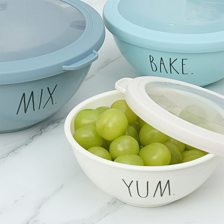 Rae Dunn Mixing Bowls with Lids - 10 Piece Plastic Nesting Bowls Set  includes 5 Prep Bowls and 5 Lids (Blue Ombre)