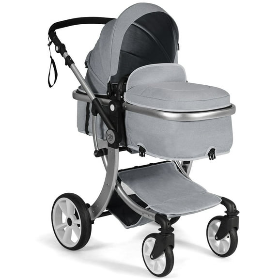 Infans Folding Aluminum Infant Reversible Baby Stroller W/ Diaper Bag Grey