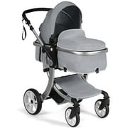 Infans Folding Aluminum Infant Bassinet Reversible Baby Stroller W/ Diaper Bag Grey