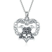 CUOKA MIRACLE Heart Necklace S925 Sterling Silver Crow Pendant Necklaces Celtic Knot Irish Lucky Necklace Jewelry Gifts for Women and Men Teen Christmas Birthday Gift