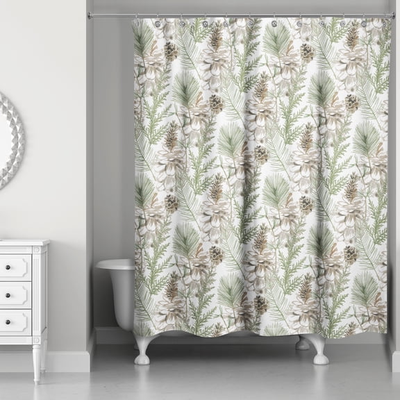 Creative Products Pine Cones and Greenery on White 71x74 Shower Curtain