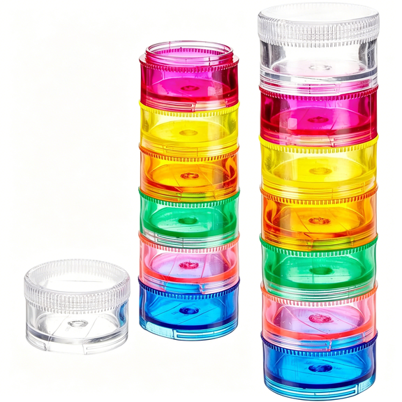 QARUN Stackable Pill Organizer (2 Pack),7 Day Weekly Pill Box Tower with Twist Lock Compartments,Bpa-Free,Travel Medicine Holder&Vitamin Dispenser,Compact&Portable Case,Rainbow Colored