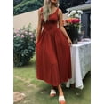 thumbnail image 2 of Women'S Summer Maxi Dress Sleeveless Square Neck Casual Beach Sundress with Pockets, Flowy Patchwork Knit Red L, 2 of 6