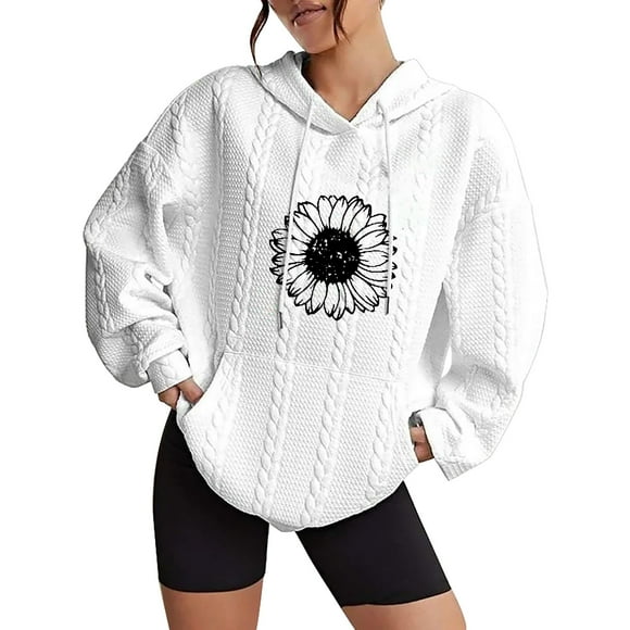 WEAIXIMIUNG Cropped Sweatshirt Plus Size Womens Casual Sweatshirts Solid Color Priting Loose Oversized Off Shoulder Long Sleeve Sweatshirts Hoodie Top