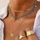 thumbnail image 1 of Collar de clavícula de turquesa retro de joyería para mujer, collar de lentejuelas con placa de metal simple, 1 of 5