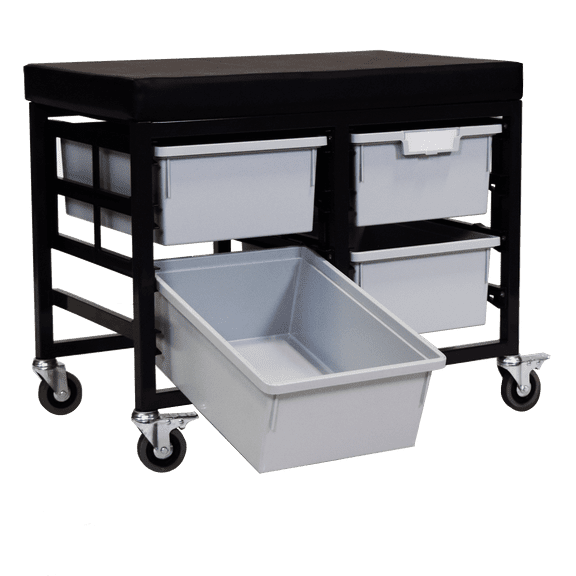 StorBenchSeat w/Cushioned Seat and 6 Storsystem Trays and Bins-Gray