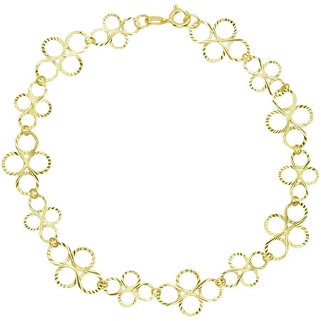 American Designs 14kt Yellow Gold Diamond-Cut Cross, Religious, Link Bracelet 7.25 Chain