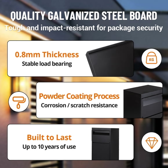 Heavy-Duty Galvanized Steel Parcel Drop Box - 3.84 Cu Ft Outdoor Mailbox with Combination Lock, Waterproof,Black, Size: 35.5x29.1x55.5cm, Combination lock, front opening, Floor-standing 1st floor