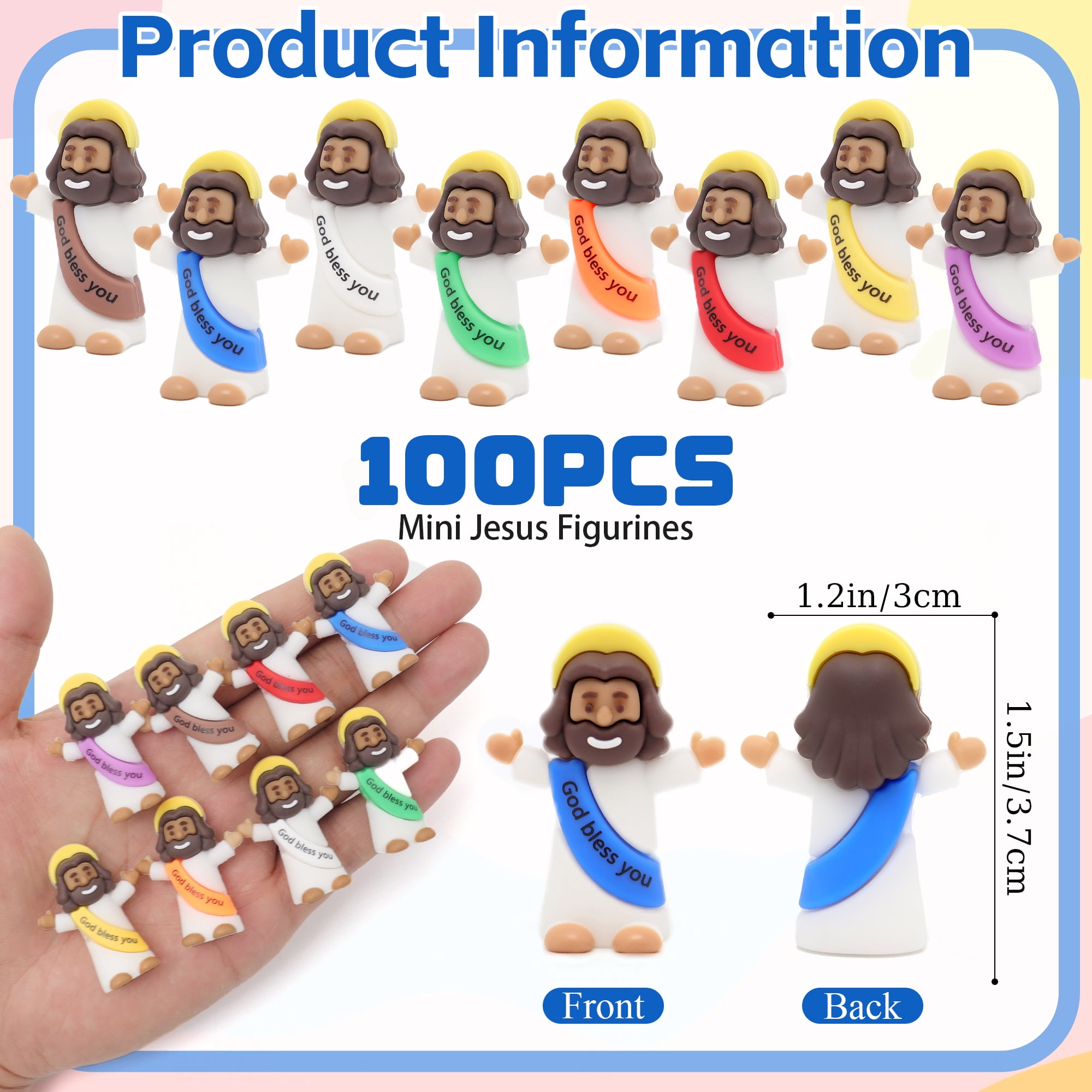 100PCS Mini Jesus Figurines Christian Decorations With "God Bless You, " Perfect For Jesus Challenge, Party Props, Religious Favors, Church Events, And Easter Gifts-Brown
