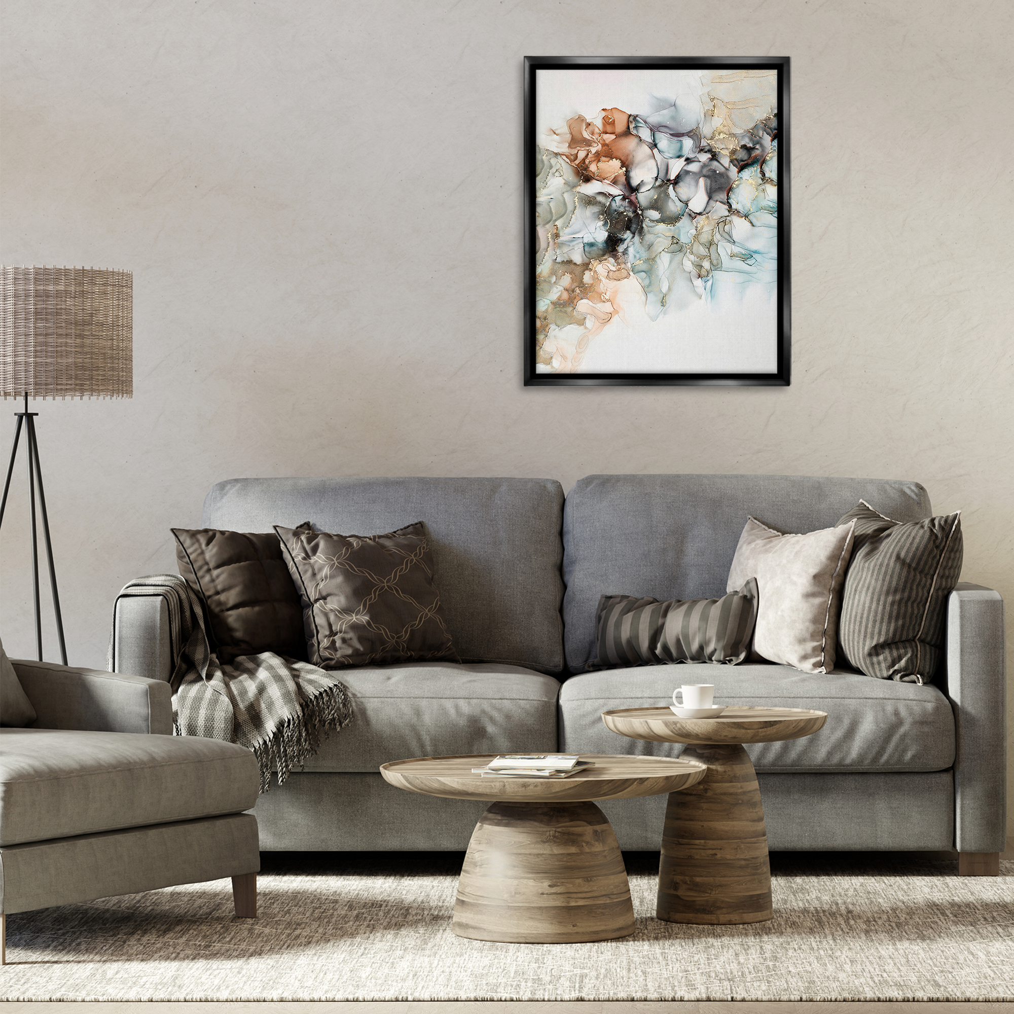 Stupell Industries Fluid Abstract Glam Detail Abstract Painting Black Floater Framed Canvas Art Print Wall Art, 25 x 31
