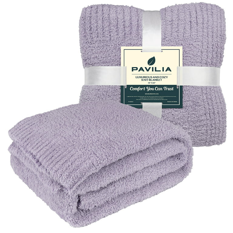 PAVILIA Plush Knit Throw Blanket for Couch, Super Soft Fluffy