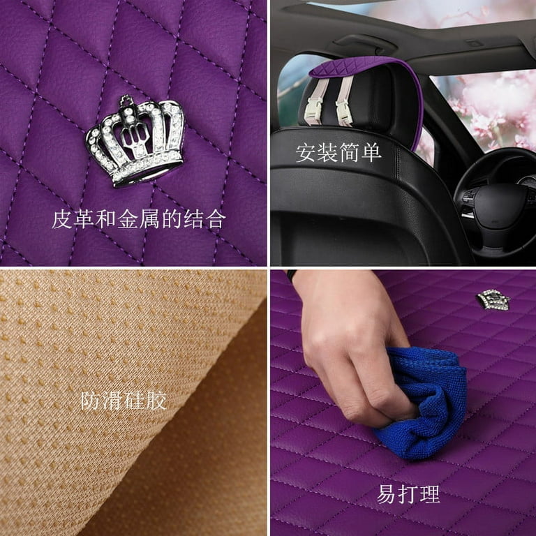 Purple 5-Seat Car PU Leather+Flax Seat Covers Cushion Front+Rear Set  Universal