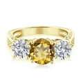 thumbnail image 2 of Gem Stone King 18K Yellow Gold Plated Silver Champagne Quartz and Lab Grown Diamond Engagement Ring for Women | 2.25 Cttw | Round 7MM | Gemstone Birthstone | Size 6, 2 of 4