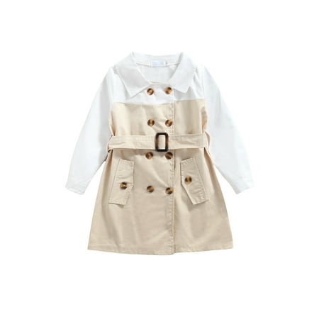 

BrilliantMe Toddler Baby Girls Long Sleeve Coat Jacket Double Breasted Windbreaker A-line Dress with Waist Belt Khaki 2-3 Years