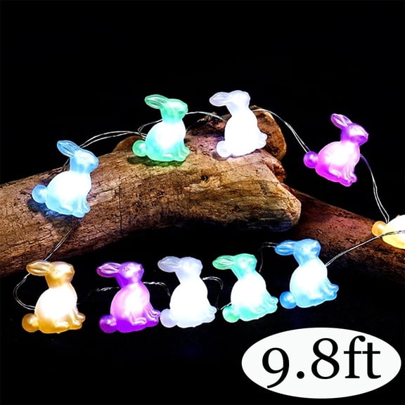 Easter String Lights LED Rabbit Festive String Lights 9.8Ft 30 Lights Battery Operated for Indoor Outdoor Easter Day Decoration