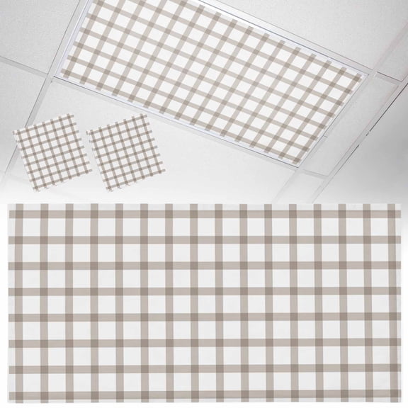2 Pack Light Brown Fluorescent Light Covers for Ceiling Lights Checkered Magnetic Ceiling Light Covers Overhead Light Filters for Office Classroom Home