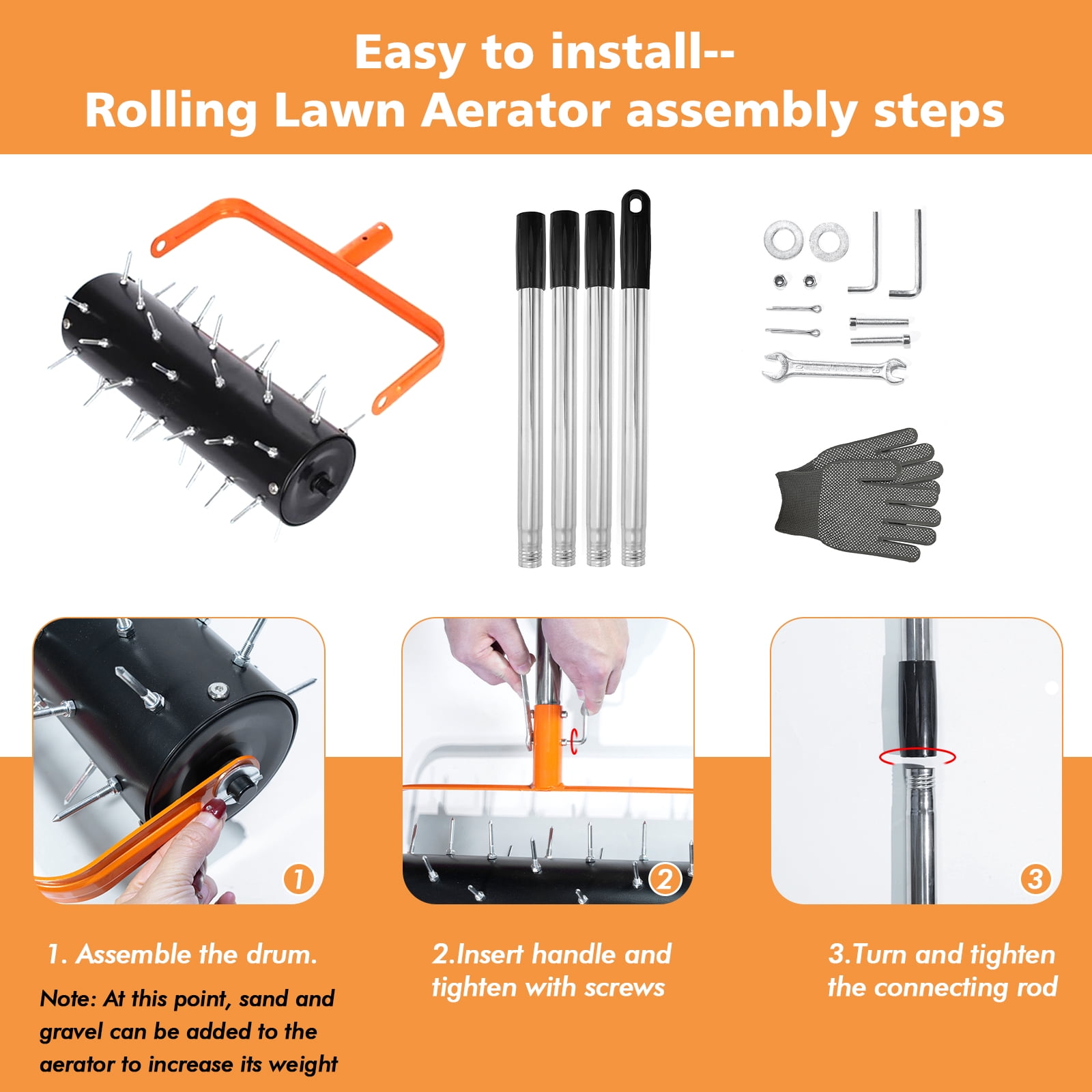 ROMUCHE Rolling Lawn Aerator - 42 Spikes with Spiral Design, 71" Adjustable Handle Manual Push Aerator Lawn Tool for Compacted Soil in Yard, Grass,Garden, Patio