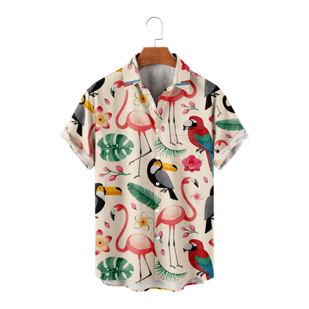 

MLFU Toddler Boys Flamingo Button Up Shirts Short Sleeve Regular Fit Chest Pocket Tees Cheap Clothes Plus Size Men