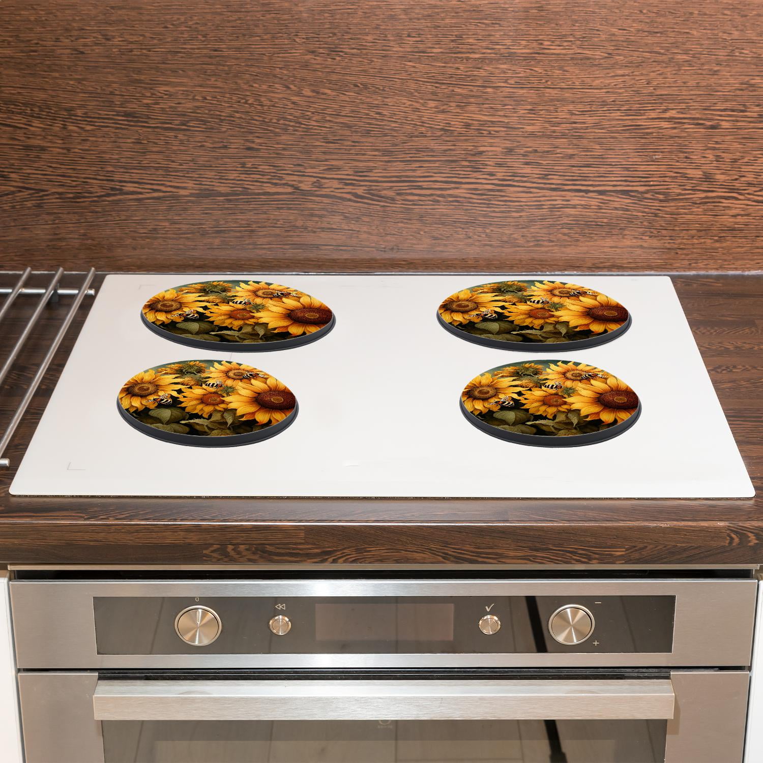 Stove Burner Covers 4 Pcs for Home Decor Cooktop Decorative ,Honey Bees Sunflower Floral colorful pattern, Round Electric Stove Burner Covers 8Inch And 10Inch