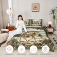 thumbnail image 3 of Castle Fairy Vintage Oil Paint Spotted Deer Twin Comforter Sets 2pcs,Pine Cone Fringe Mountain Bedding Set,Olive Brown Cream,Grey Reversible,1 Comforter and 1 Pillowcase, 3 of 6
