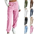 thumbnail image 2 of Naotn Cargo Jogger Sweatpants for Women Casual Athletic Workout Elastic Drawstring Waist Pants with Side Cargo Pockets Blue M, 2 of 2