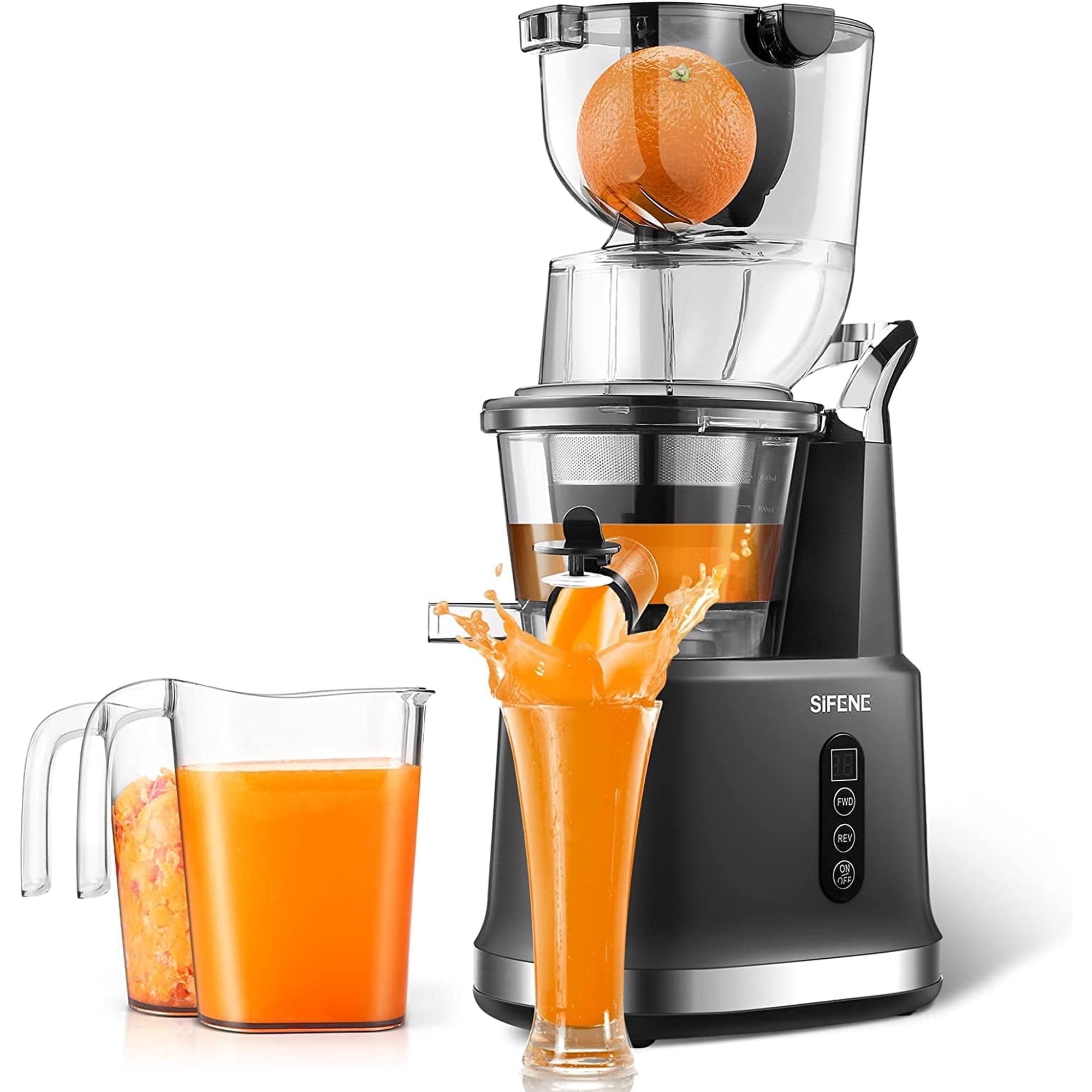 SiFENE Cold Press Juicer Machine, 200W Masticating Juicer with Wide Feed Chute, Easy to Clean, High Juice Yield, Quiet Operation, Slow Juicer for Fruits & Vegetables, Countertop Use, Gray
