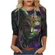 thumbnail image 2 of Xuyuer Carnival 2025 Womens 3/4 Sleeve Tops Mardi Gras and Costumes Fashion Round Neck Printed Blouse, 2 of 6