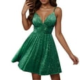 BLTIBY 2025 Women Sequin Dress Solid Color V Neck Sparkly Glitter