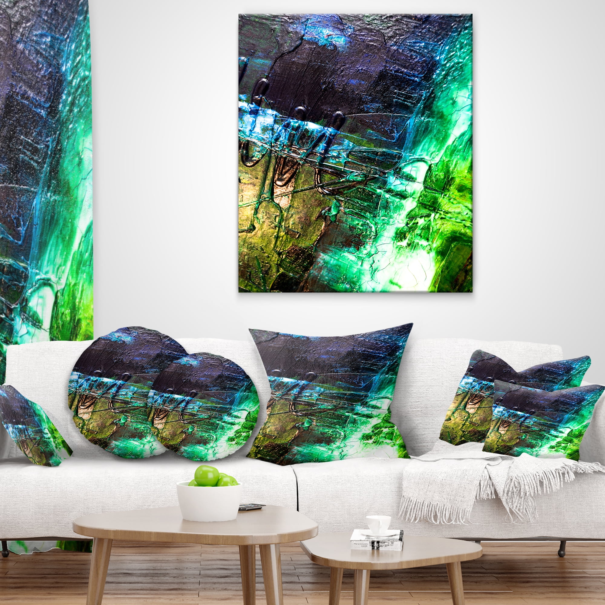 Designart Green Blue Abstract Structure - Abstract Throw Pillow - 16x16