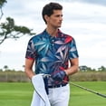 thumbnail image 3 of Xecao Red And Blue Leaves Mens' Casual Short Sleeve Button-Down Polo Shirts for a Classic Golf Shirts-Small, 3 of 6