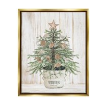 Rustic Seashell Christmas Tree Holiday Graphic Art Metallic Gold Framed Art Print Wall Art