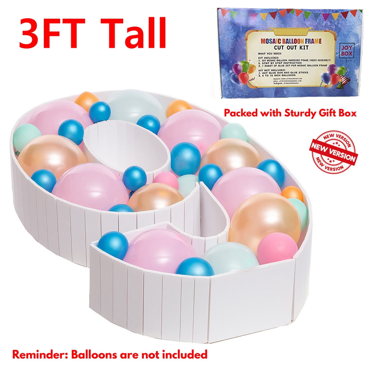 3FT Mosaic Balloon Frame Number 9 Marquee Easy to Assemble Numbers Light Up Pre-Cut Kit Thick Foam Board Decoration Supplies for Birthdays, Anniversary, Baby Shower