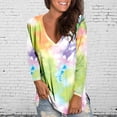 thumbnail image 2 of QHWAUAKFBN T Shirts For Women Loose Fit Loose V Neck Colorful Tie Dye Printed Long Sleeve Printed Tshirts Top, 2 of 4